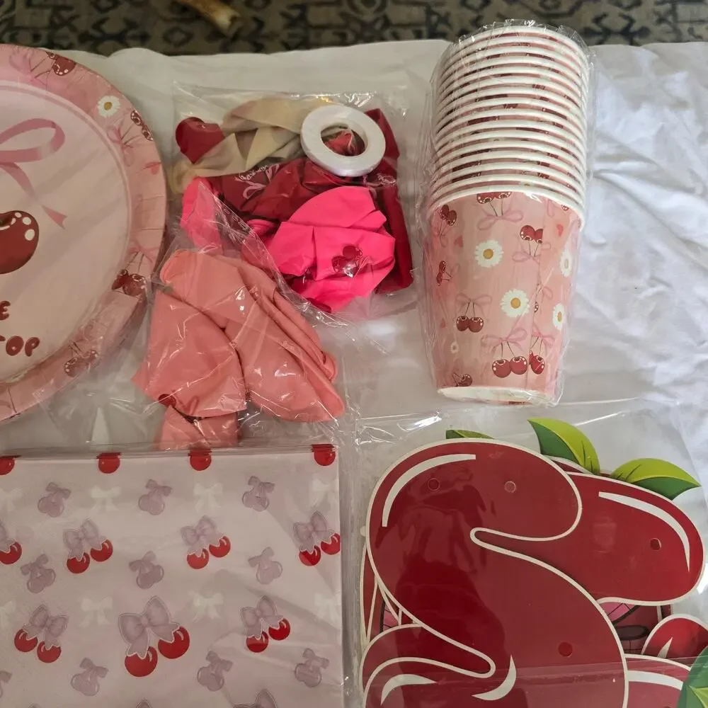 Cherry Theme Party Supplies Set She's The Cherry on Top Over 100 Pieces New